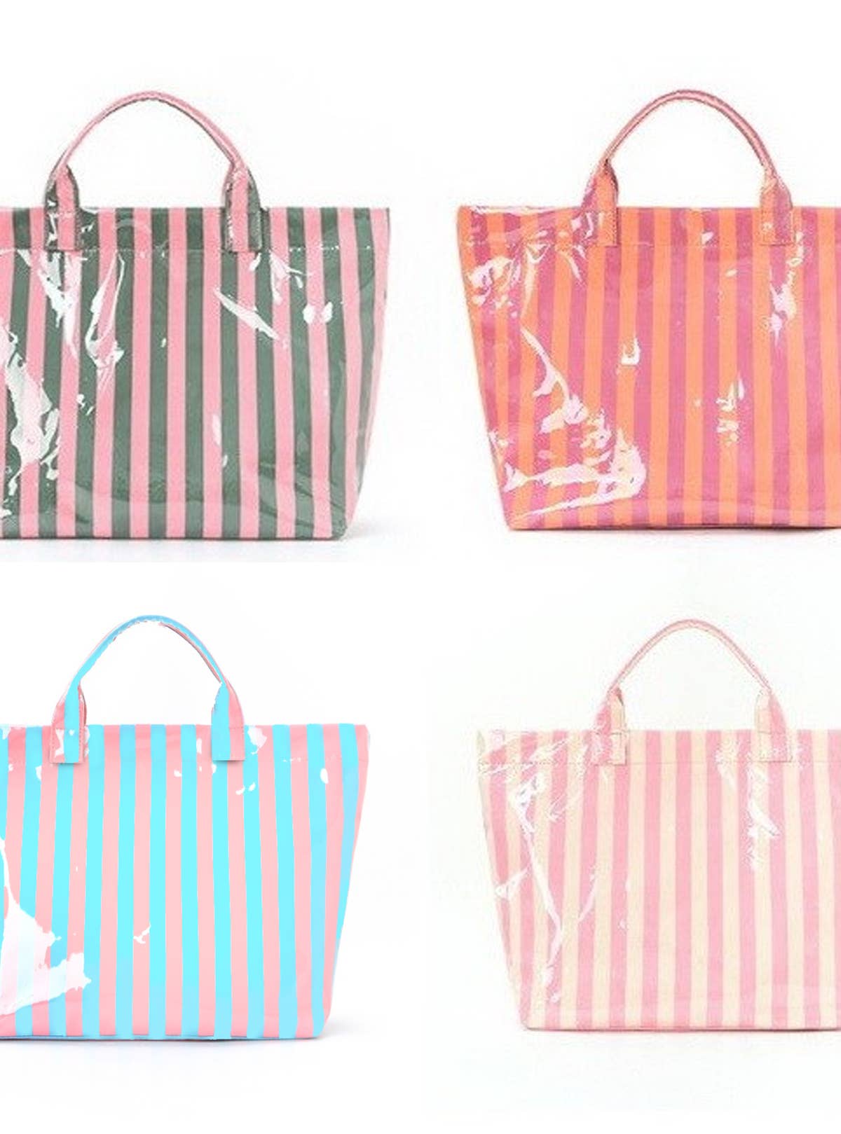 Large Striped Vinyl Tote Bags | 40P595: BLUE PINK