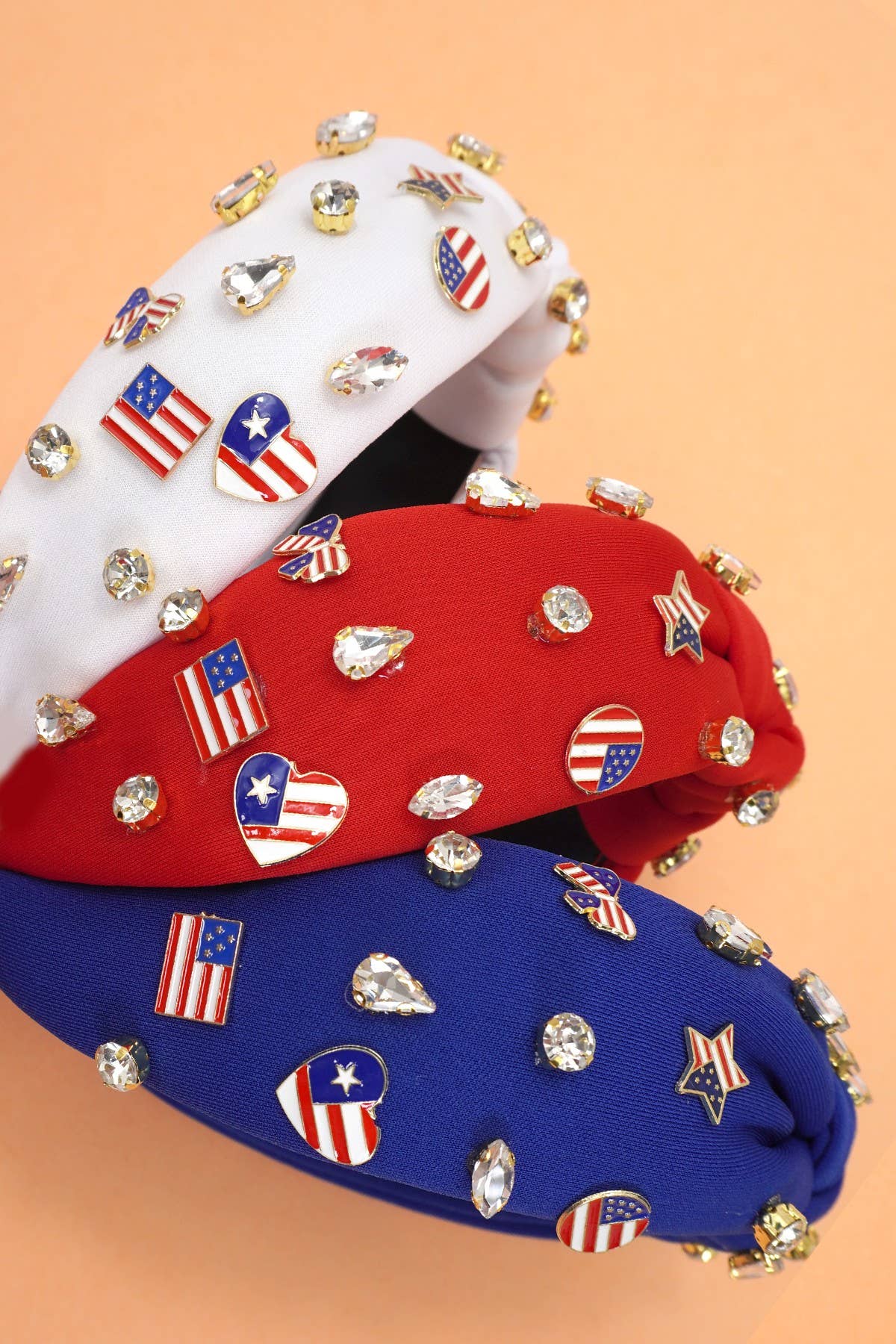 4TH OF JULY FLAG STAR RHINESTONE STUD HEADBAND | 40HB165: Blue