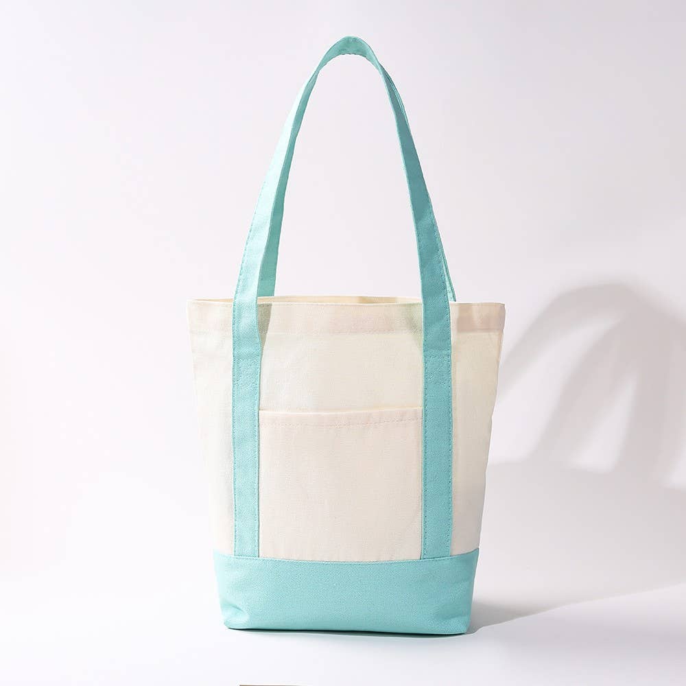 Medium Cotton Canvas Shoulder Tote Bag | 40P612: Blue