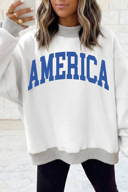 USA America Letter Reversible Graphic Mock Neck Sweatshirt: Light Grey / M