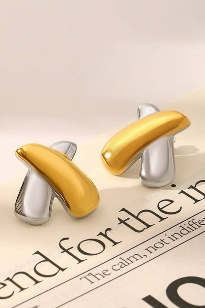 18K Stainless Steel Tarnish Free Waterproof Stud | 40E371: TWO TONE