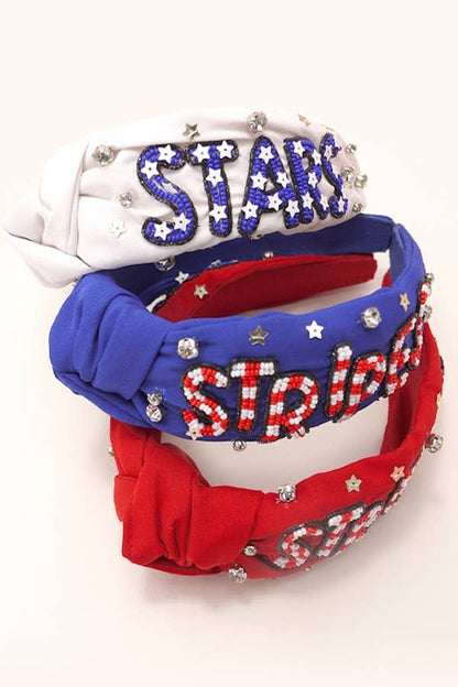 4TH OF JULY SEEDBEAD STARS STRIPES HEADBAND | 91HB5258: White