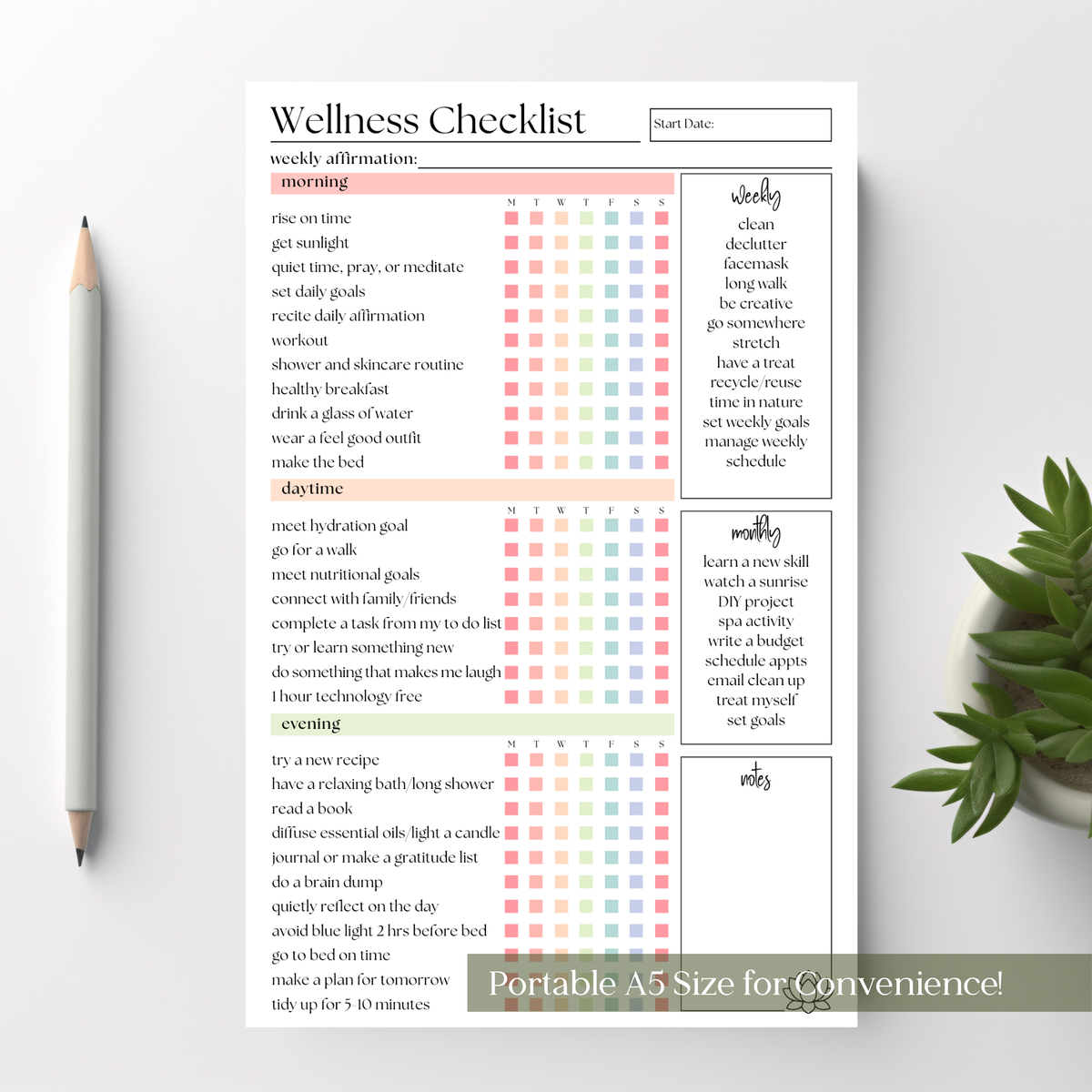 Weekly Self-Care Planner: 50 Page Tear-Off Notepad