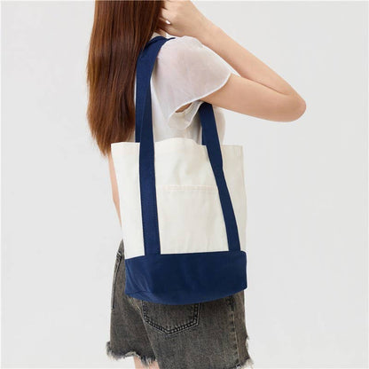 Medium Cotton Canvas Shoulder Tote Bag | 40P612: Blue