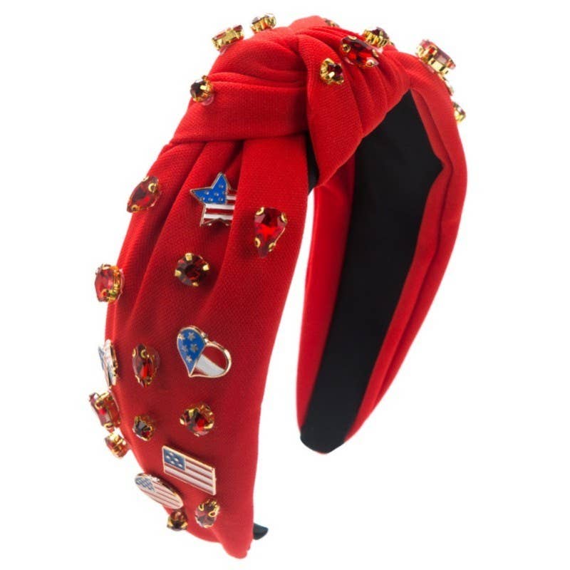 4TH OF JULY FLAG STAR RHINESTONE STUD HEADBAND | 40HB165: Blue