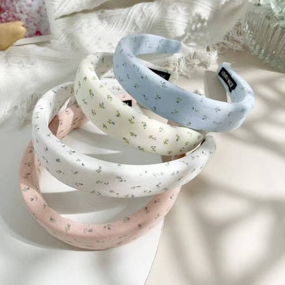 FLORAL PUFFED SPA HEADBAND HAIR BAND | 40HB197: White