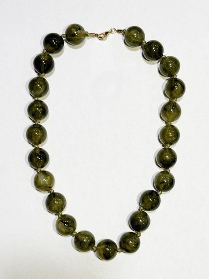 NATURAL STONE AGATE GLASS STAINLESS STEEL NECKLACE| 40NK9627: Brown