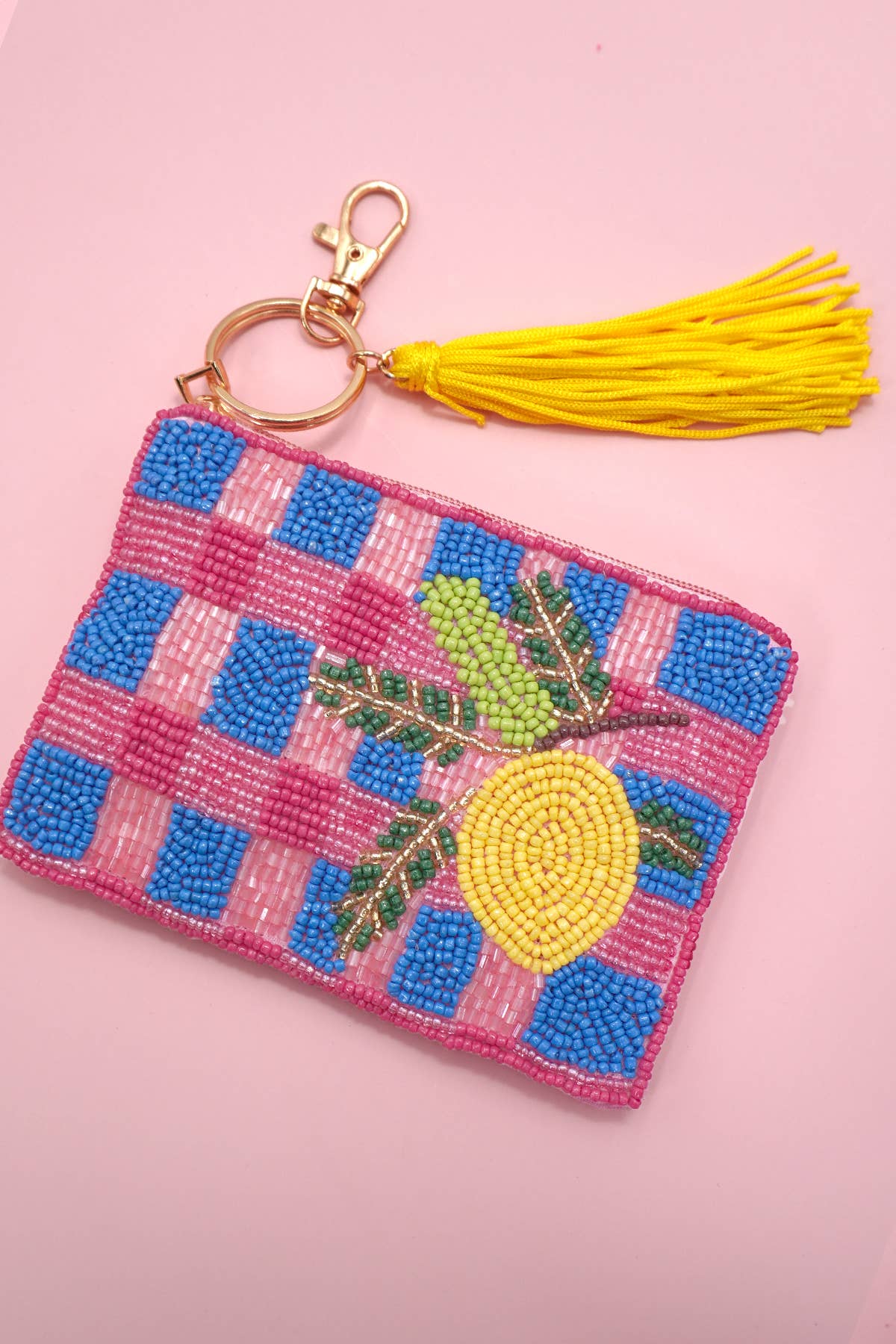 CHECKER FRUIT SEED BEAD COIN TASSEL PURSE 91CP1008: CHERRY 980