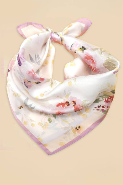 Floral Print Silk-Finish Bandana Scarf | 40SC718: Pink