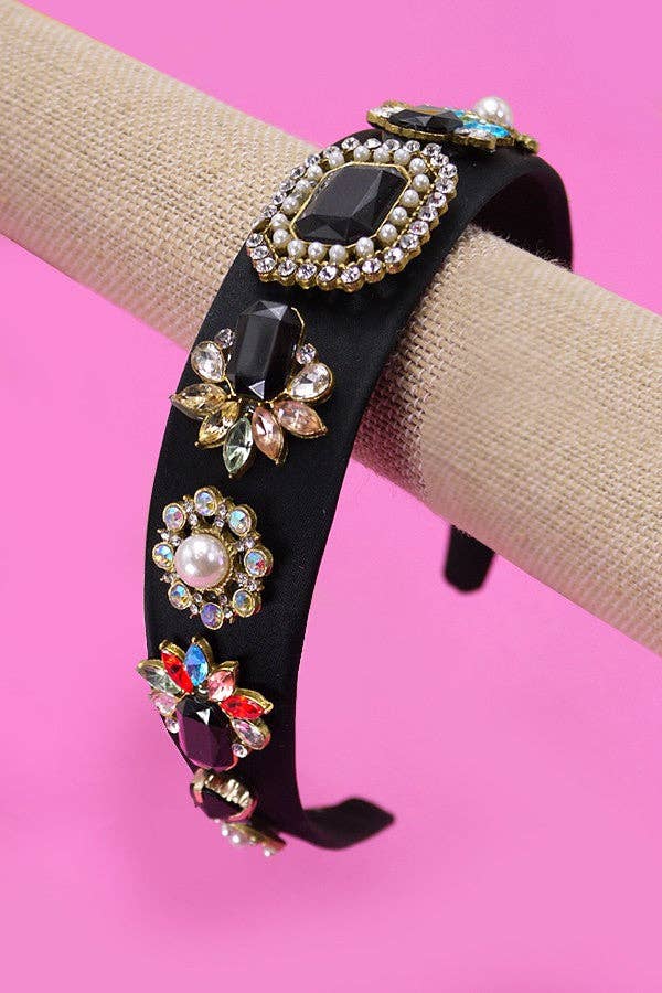 RHINESTONE EMBELLISHED HEADBAND | 40HB117: BLACK