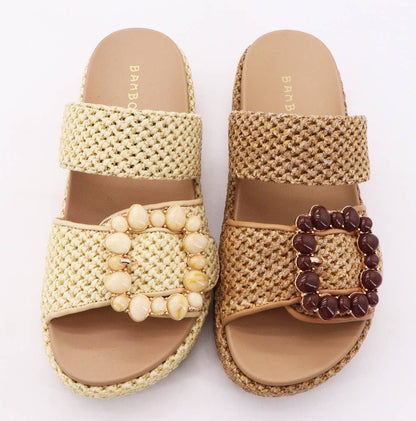 NEWYORK RAFFIA PLATFORM, B-NEWYORK-77: Natural / 12A
